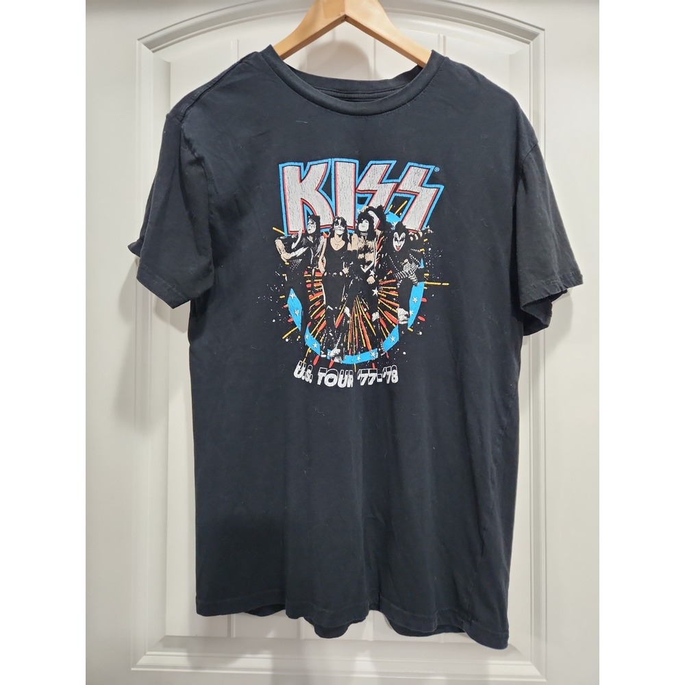 KISS US Tour 77-78 Graphic T-Shirt Mens Large Black Cotton Bravado AP21-075